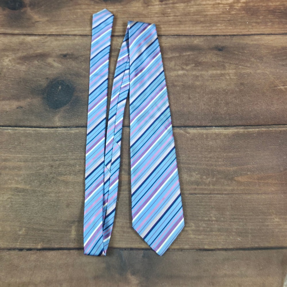 Brioni Necktie Mens OS Blue Striped Good Silk Cotton Handmade Italy